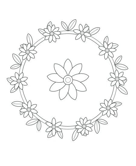 Botanical Wreath black-and-white line drawing