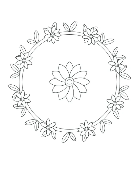 Sunday Garden Botanical Wreath — uncolored botanical wreath drawing