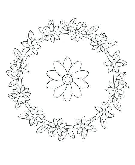 Sunday Garden Botanical Wreath — uncolored botanical wreath drawing