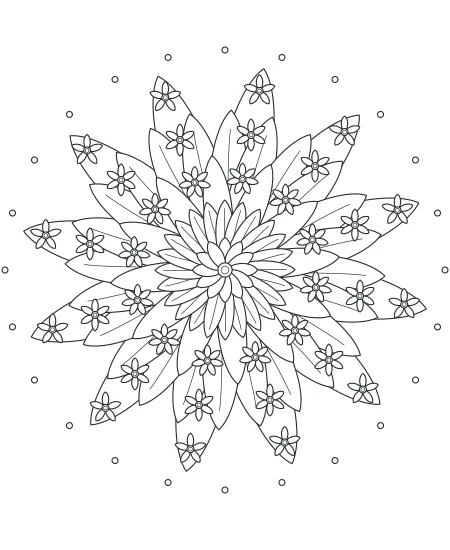 Sunday Garden Flower Medallions — uncolored flower medallions drawing