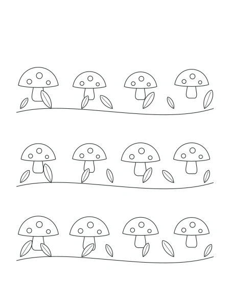 Sunday Garden Woodland Mushrooms — uncolored woodland mushrooms drawing
