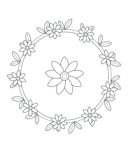 Sunlit Study Botanical Wreath — uncolored botanical wreath drawing