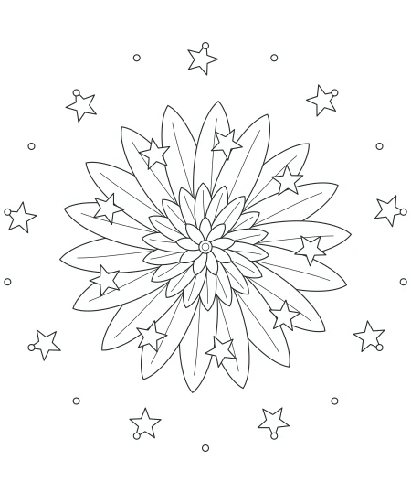 Sunlit Study Celestial Mandala — uncolored celestial mandala drawing