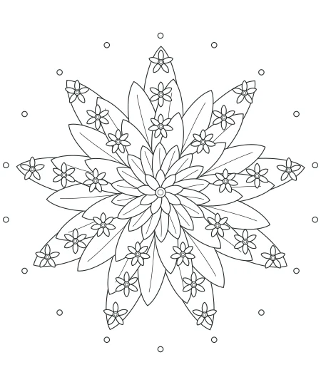 Sunlit Study Flower Medallions — uncolored flower medallions drawing