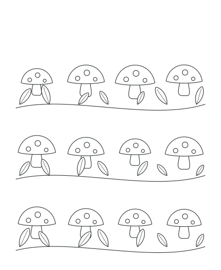 Sunlit Study Woodland Mushrooms — uncolored woodland mushrooms drawing
