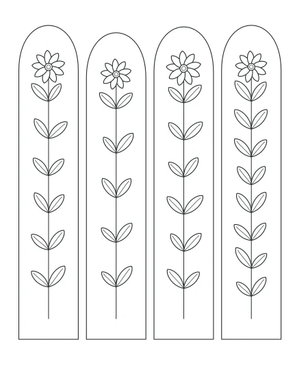 Twilight Petals Botanical Windows — uncolored botanical windows drawing