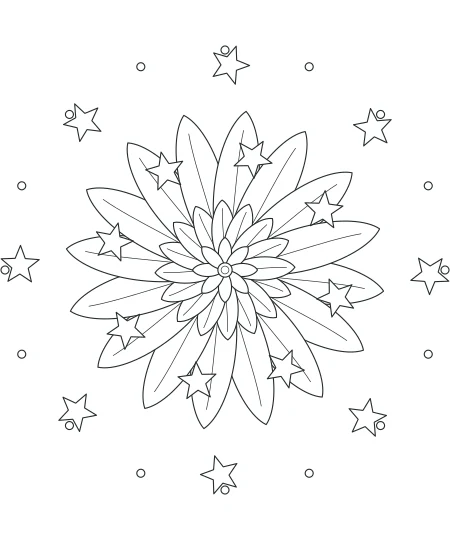 Twilight Petals Celestial Mandala — uncolored celestial mandala drawing
