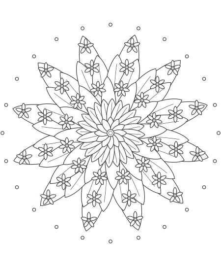 Twilight Petals Flower Medallions — uncolored flower medallions drawing
