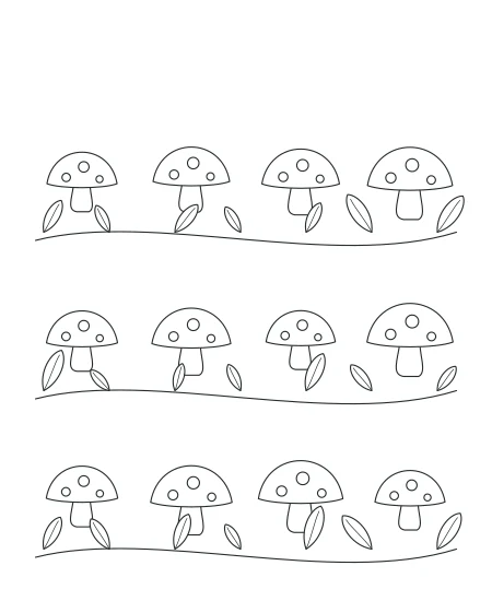 Twilight Petals Woodland Mushrooms — uncolored woodland mushrooms drawing