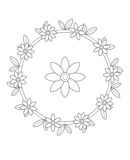Willow Walk Botanical Wreath — uncolored botanical wreath drawing