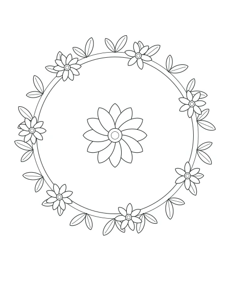 Willow Walk Botanical Wreath — uncolored botanical wreath drawing