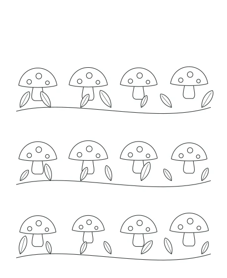 Willow Walk Woodland Mushrooms — uncolored woodland mushrooms drawing