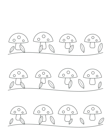 Willow Walk Woodland Mushrooms — uncolored woodland mushrooms drawing