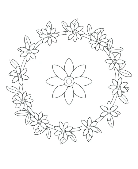 Woodland Notes Botanical Wreath — uncolored botanical wreath drawing