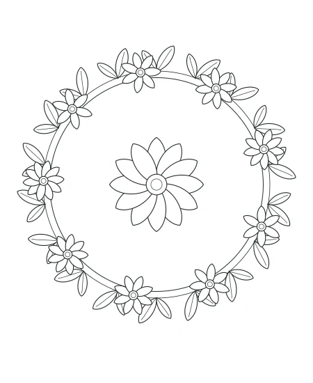 Woodland Notes Botanical Wreath — uncolored botanical wreath drawing